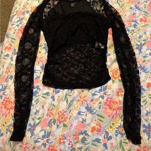SHEIN Black Lace Long Sleeve Blouse